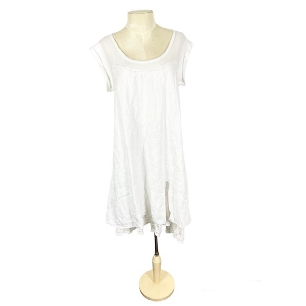 Piazza Roma made in Italy linen‎ dress tunic Lagenlook layered lace Beachy